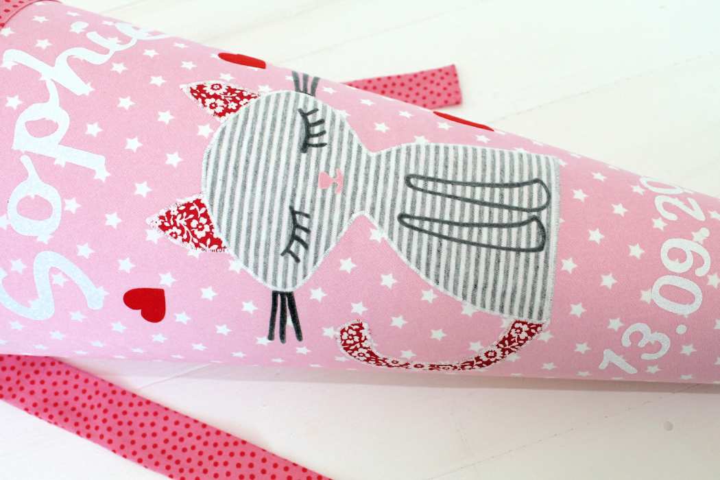 Zuckertüte aus Stoff mit Katze rosa
